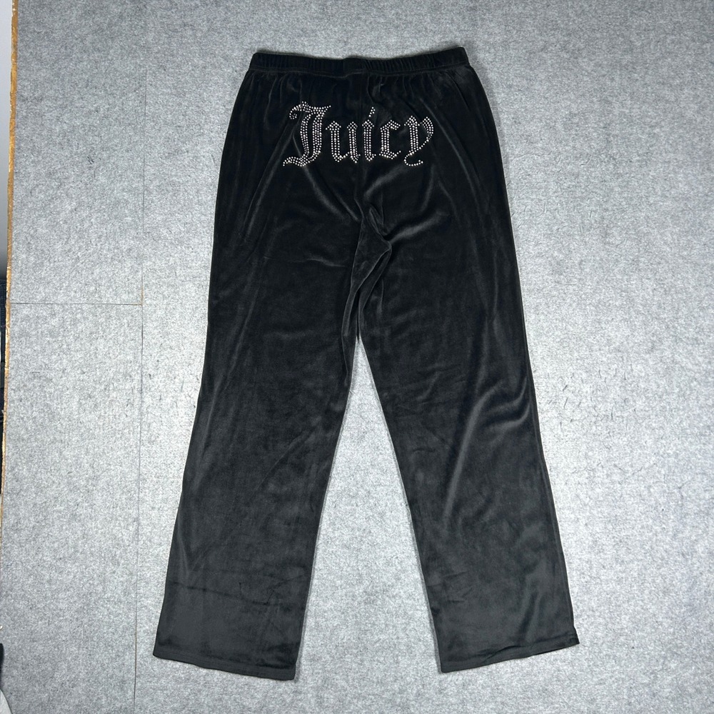 Juicy Couture Pants Women M Black Velour Rhinestone Y2K Lounge Pajama